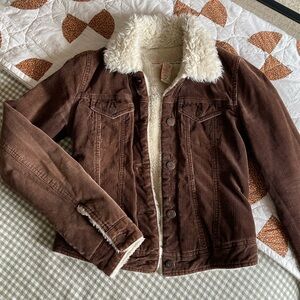 Abercrombie Brown Button Up Corduroy Jacket with Faux Fur Collar